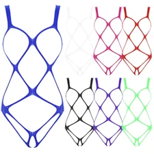 Women's Hollow Out Bodystocking Lingerie Sleeveless Fishnet Bodysuit Leotard Top