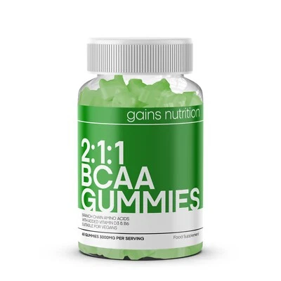 GAINS NUTRITION BCAA Gummies 1000mg 2:1:1 BCAAs Branch Chain Amino Acids Muscle Gain Fitness