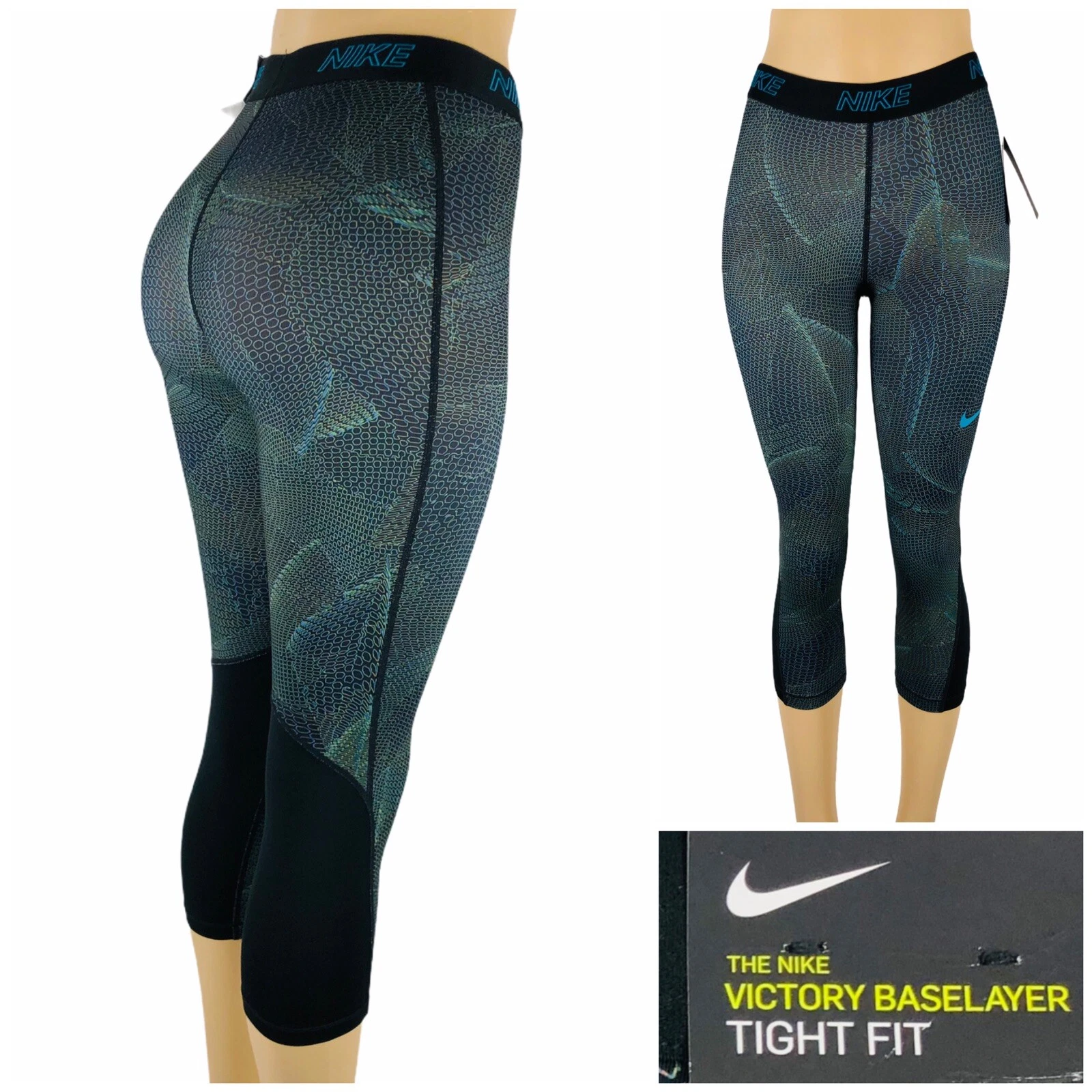 NIKE Womens XS DRY Tight Fit Victory Base Layer Capris Leggings Geometric NWT