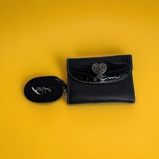 Brighton Croc Leather Wallet Crossbody Removable Strap Black
