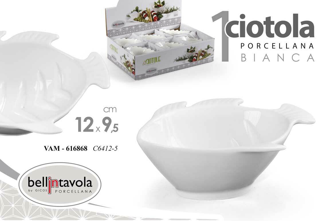 SET 3 CIOTOLE CIOTOLINE IN PORCELLANA BIANCA 12,3*9,5 CM FORMA PESCE VAM-613838