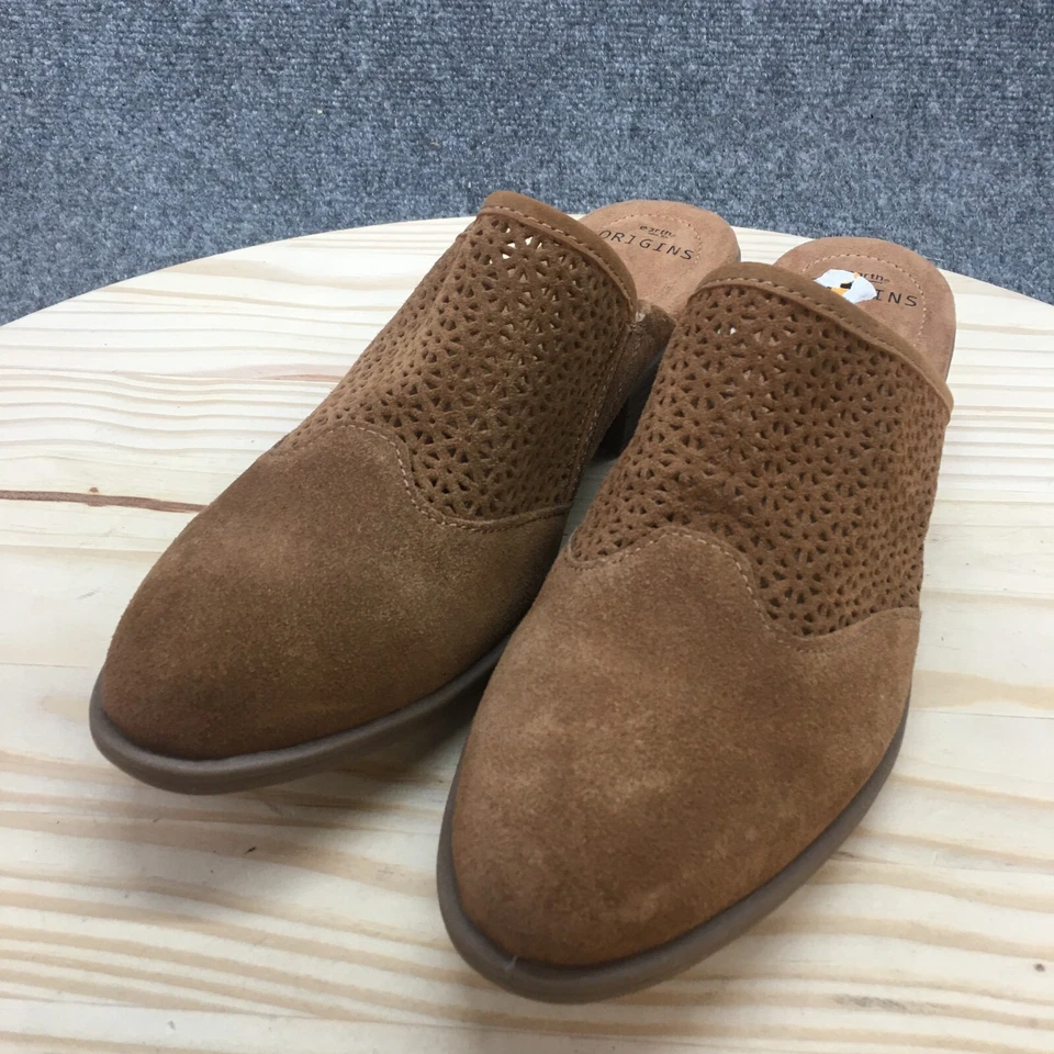 Sandalias Earth Origins para mujer 11 M Celina sin cordones zuecos de mula marrón gamuza tacón Foto 3 de 4