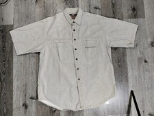 Vintage Harley Davidson Men's Beige Button Up Shirt Large Short Sleeve USA Made