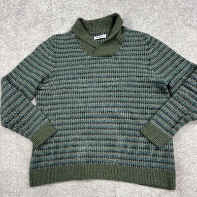 Tommy Bahama Sweater Mens Large Wool Green Bungalow Beach Shawl Knit  Striped EUC