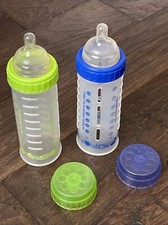 Playtex Drop Ins Baby Bottle Blue Green 8 oz Lot Set of 2 Silicone Nipples Slow