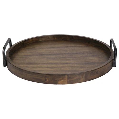 Uttermost Reine Coastal MDF Wood and Metal Serving Tray in Brown/Gray - Picture 1 of 5