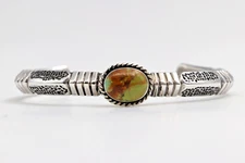 MENS TRIBAL KINGMAN AFRICAN TURQUOISE GEM STERLING SILVER 925 OPEN CUFF BRACELET