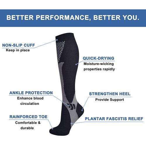 Compression Socks Knee High Stockings Leg Support Calf Sleeves Sports Men Women - Picture 28 of 50