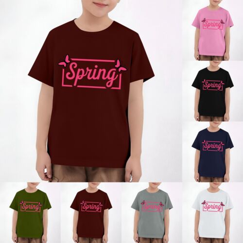 Kids Printed Short Sleeve T-Shirts Girls Boys Performance Lightweight Basic Tee#
