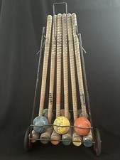Vintage Croquet set with Metal Cart On Wheels, 1940s