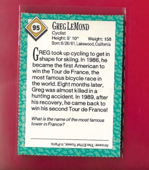 1989 SI Sports Kids GREG LEMOND Rookie RC CYCLING Tour de France