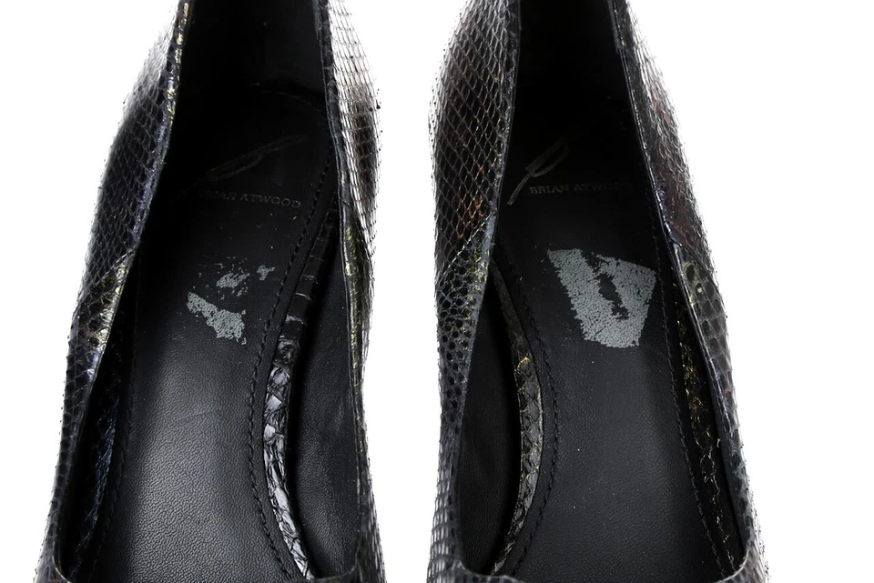 Zapatos de tacón Brian Atwood para mujer con plataforma de cuero estampado de serpiente multicolor talla 9,5 Foto 4 de 4