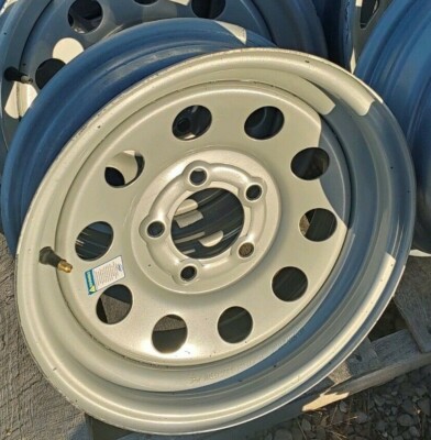 12''- 5 LUG on 4.5''  TRAILER WHEEL - GRAY CIRCLE - UGLY USED DENTS/ DINGS PAINT