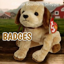 🤎 BADGES 🤎 2004 Ty Beanie Babies Golden Retreiver Puppy DOG Baby*MWMT*