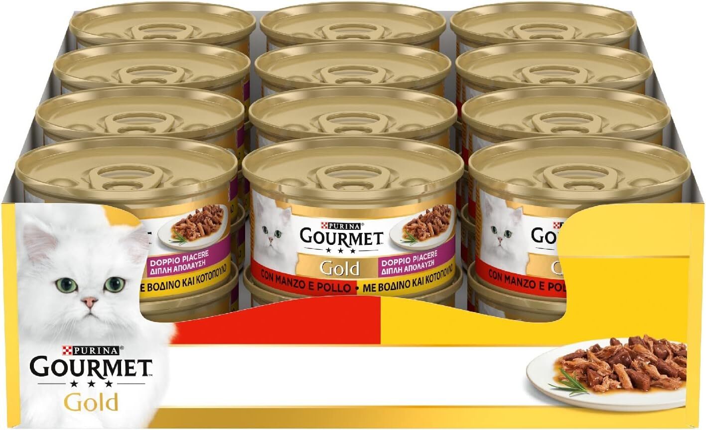 Purina Gourmet Gold Doppio Piacere Umido Gatto Manzo e Pollo, 24 Lattine da 85 g