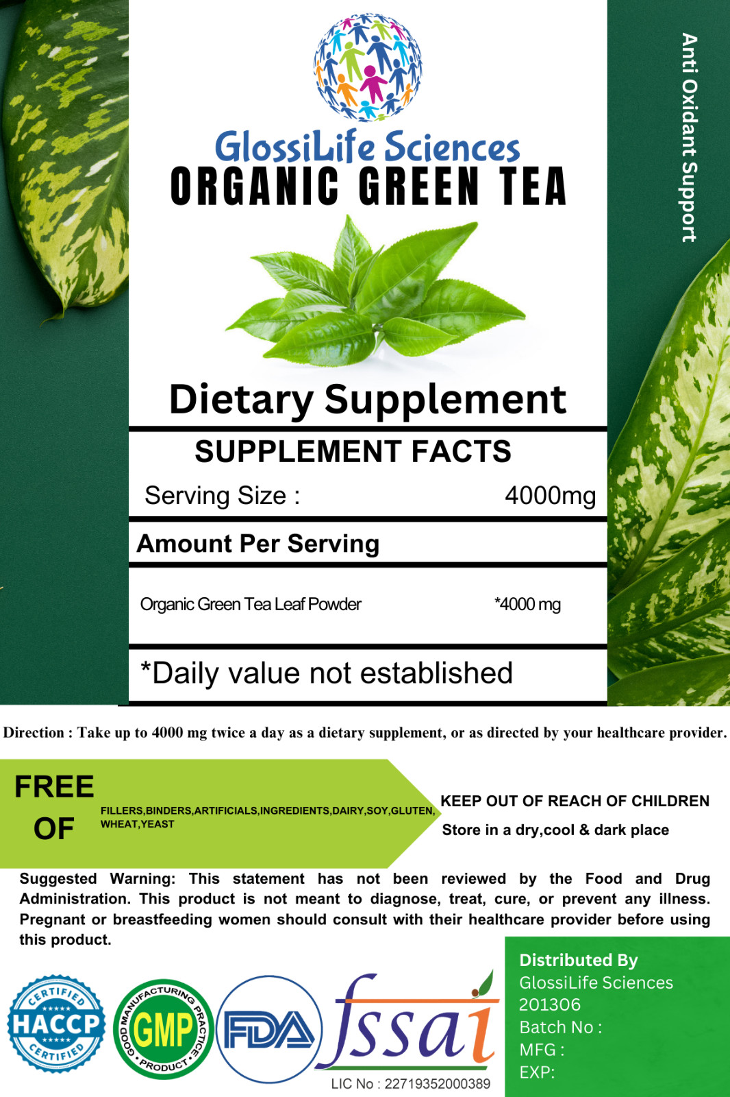 Organic Green Tea Powder Polyhenols EGCG detox