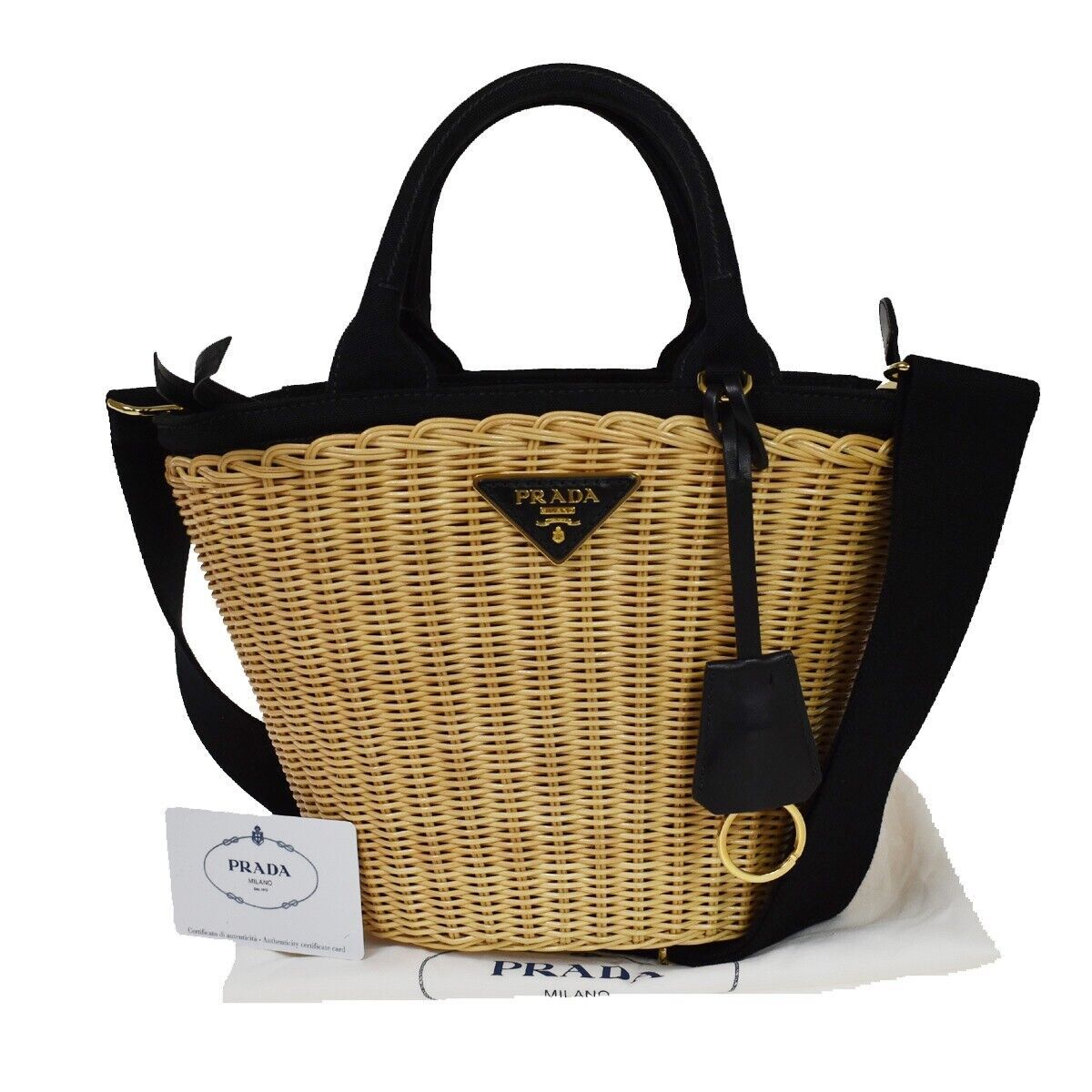 PRADA Logo Midollino Wicker 2Way Shoulder Hand Bag Canvas PRADA Logo Midollino Wicker 2Way Shoulder Hand Bag Canvas