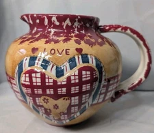 Vintage Russ Berrie & Co. Ceramic Pitcher/Creamer Patchwork Love