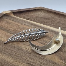 Vintage Hair Clip Barrette Lot Leaf Feather Moon Minimalist Metal