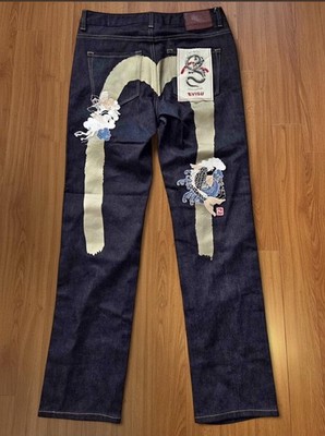 TAGGED! Evisu Grey Embroidered Daicock Koi Fish Japanese Baggy Streetwear Jeans