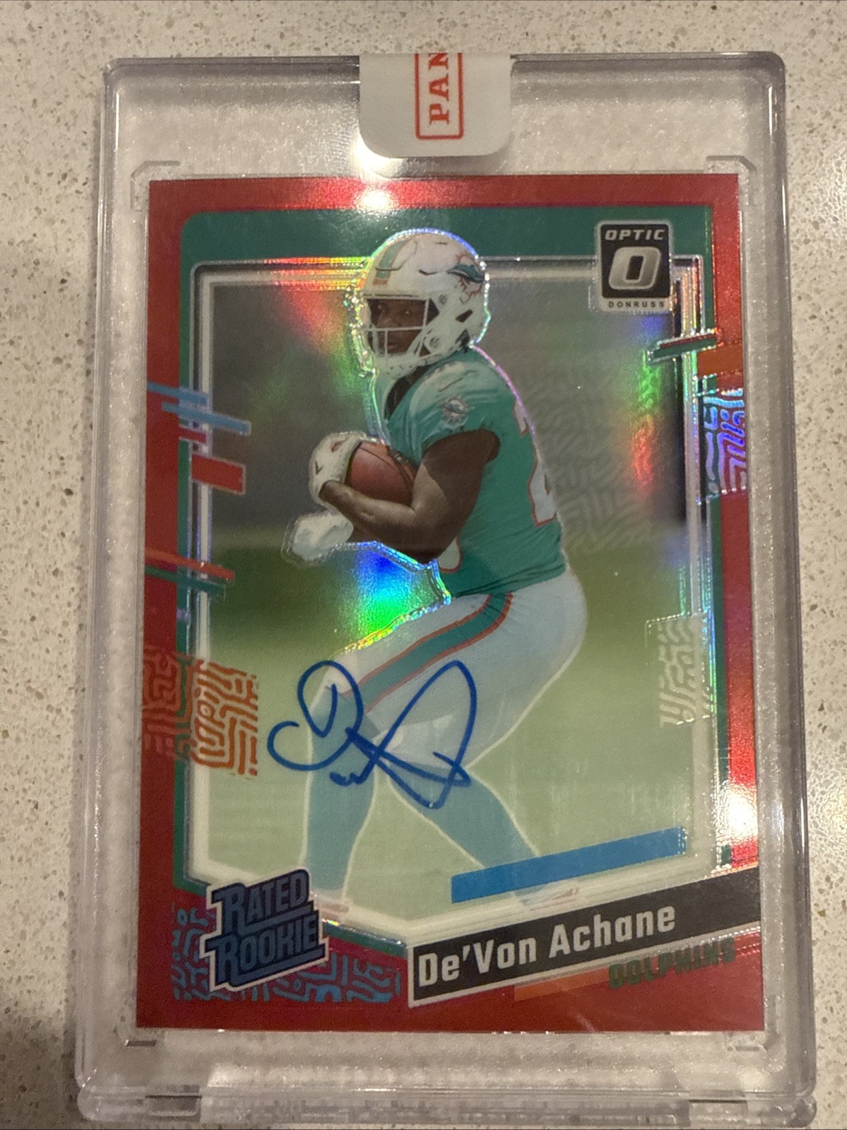 Devon Achane - 2023 Panini Optic #269 RED Rated Rookie Auto /75 Dolphins (RC)