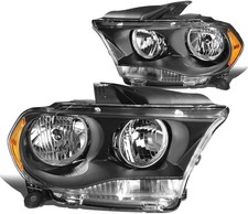 Pair Left Right Headlights Head Lights Black For Dodge Durango 2011 2012 2013