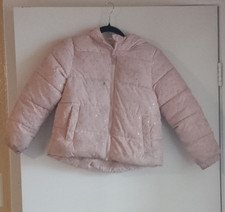 Swiss Tech Girls Pink Hooded Puffer Jacket M 7-8 Full Zip Lined Polka Dot