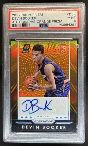 2015-16 Panini Prizm Devin Booker Auto Orange RC Rookie #/65 Suns PSA 9