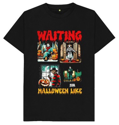 Lustiges T-Shirt Warten auf Halloween gruselig Urlaub saisonal Geist Kürbis Herbst