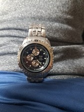 Elgin PQS Watch Men Solar Chrono Alarm Silver ALL Stainless St 50m Black Quartz