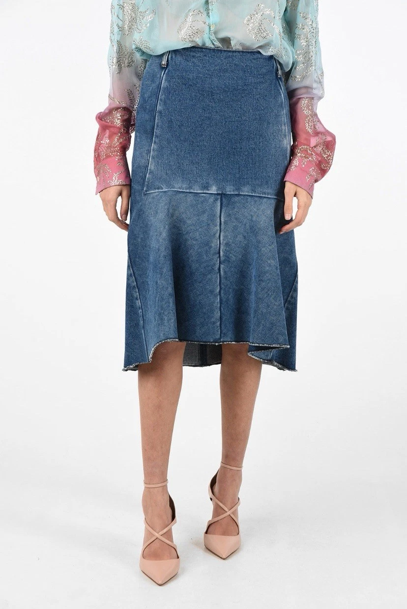 GONNA AL GINOCCHIO BALENCIAGA GODET STILE PEPLO DENIM TAGLIA 38