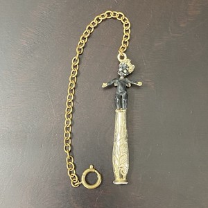 Vtg Winged Angel Cherub Black & Gold Metal Smoking Pipe Tamper Or Phone Dialer