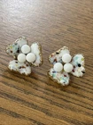 Vintage Signed Julio Marcella Clip On Earrings Confetti Milk Glass Flower Rare