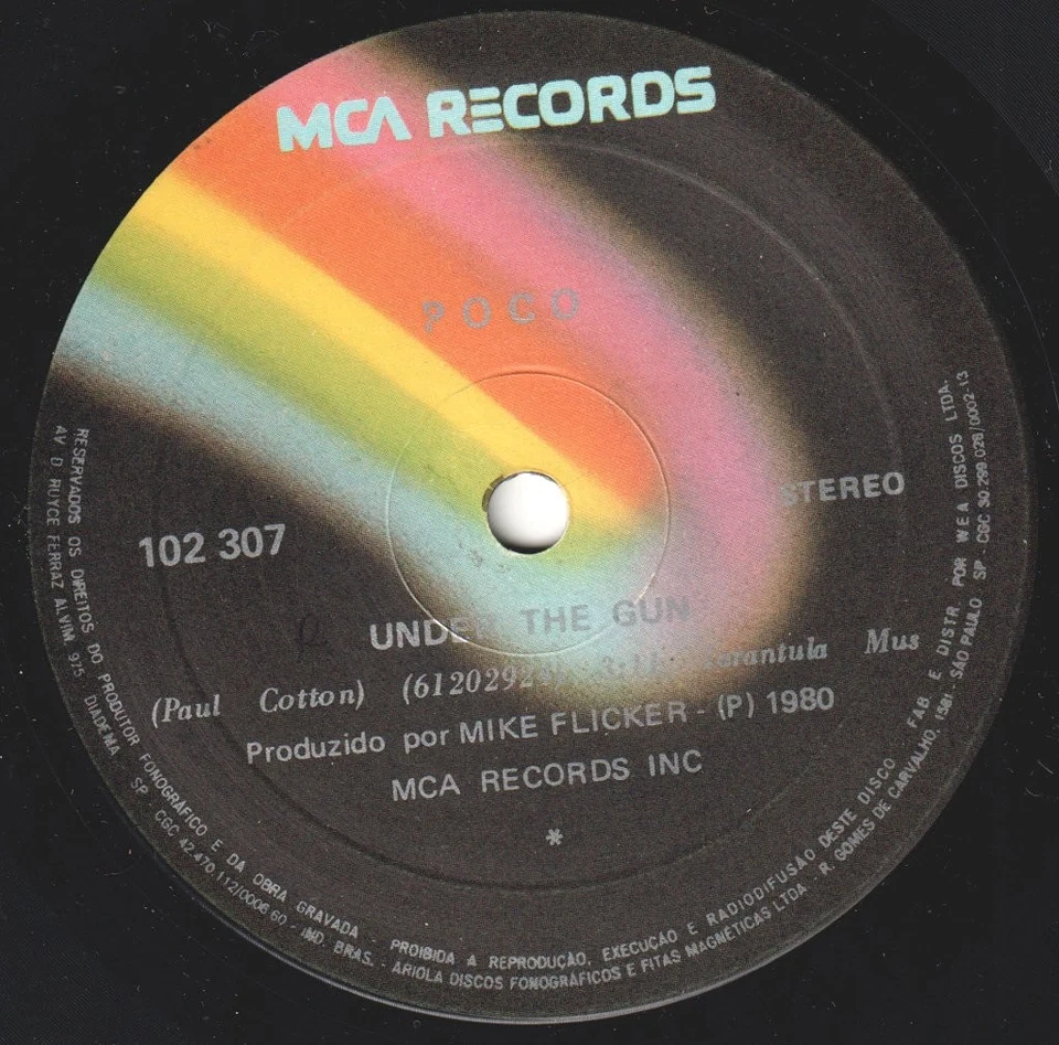 Poco Under the Gun 7" vinyl Brazil MCA 1980 pic sleeve has promo stamp on back - Image 3 of 4