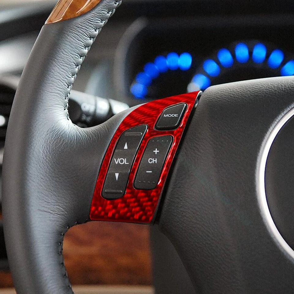 For Honda Odyssey 2005-2010 Red Carbon Fiber Steering Wheel Button Cover Trim 6X - Изображение 3 из 4