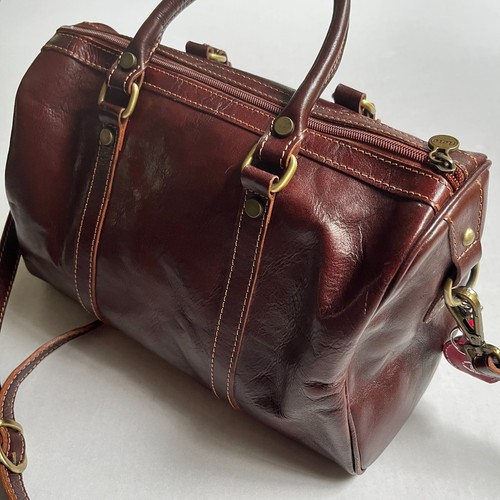 Floto Boston Tasche Leder Handtasche Vecchio braun Reise Italy Made Boutique MONOGRAM