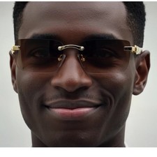 Rimless Sunglasses Rectangle Gold Frame Champagne Lens Fashion Men Small Retro