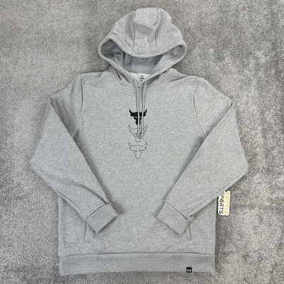 Under Armour Project Rock Hoodie Mens Large Gray Rival Fleece Bull Logo 1386874