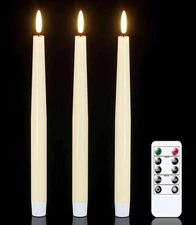 GenSwin Flameless Taper Candles with Remote Timer, Real Wax LED 3-Ivory 
