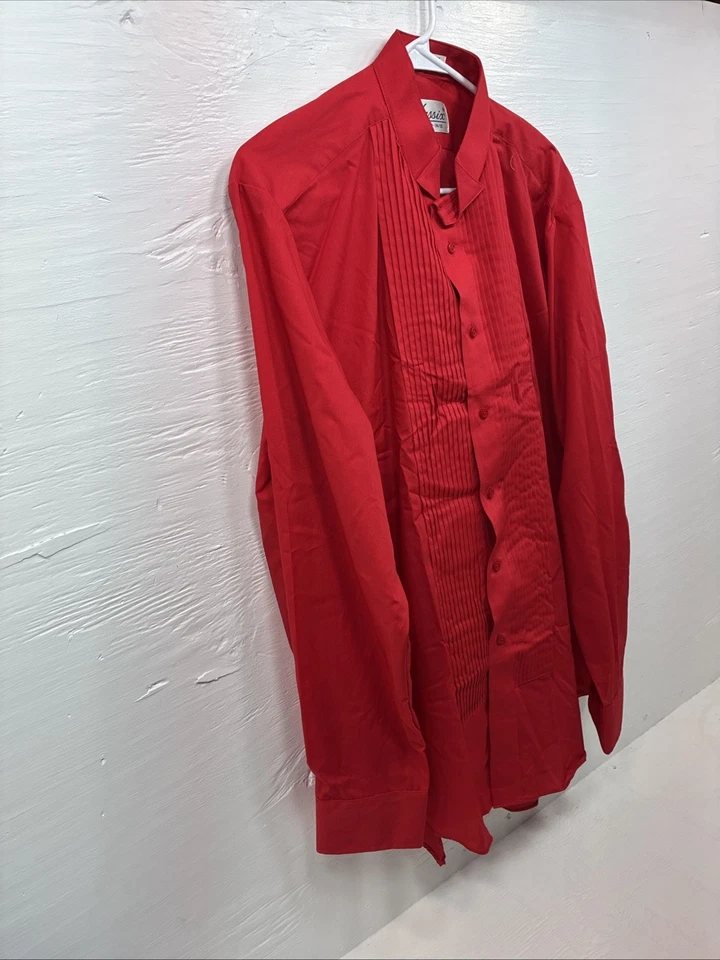 New Classix Red Long Sleeve Button Up English Shirt 16-16.5 Large X-80 - Image 2 of 4