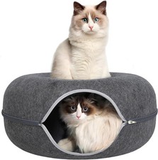 24Inch-Tunnel Bed for Indoor,Cattasaurus Peekaboo Cat Cave for Multiple,Detachab