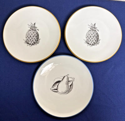 Fitz & Floyd Lot 3 Fruit Motif Pineapple Pear Salad Dessert Plates VTG 7''