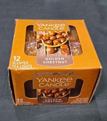 Yankee Candle One Box of 12 SCENTED TEA LIGHT CANDLES Golden Chestnut NEW