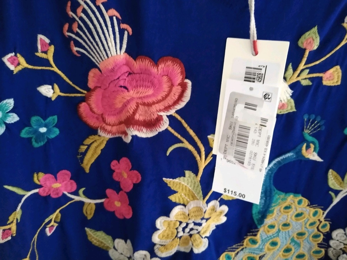 Johnny Was Embroidered Celina Tank Top Raw Edge V-Neck Peacock