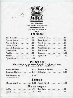 Wok A Mole Chinese Mexican Mongolian BBQ Buffet Restaurant Menus San Antonio TX
