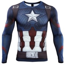 Camisa Para Hombres Capitán América Marvel Compresión Spandex Músculo Pequeña Manga Larga
