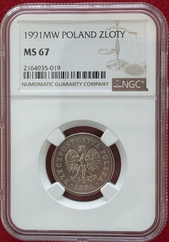 POLAND, Reformed Coinage 1 Zloty 1991 MW, NGC MS 67 HIGH GRADE