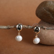 Gold Pearl Drop Earrings for Women   Elegant Dangle Earrings with Crystal Accent