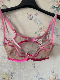 Agent Provocateur Ambrose Pink Beige Strappy Sheer Mesh Bra 32D FR 85D EU 70D