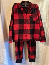 Old Navy Women  s Size Small Red Plaid Long Sleeve Button Up And Jogger Pj Set